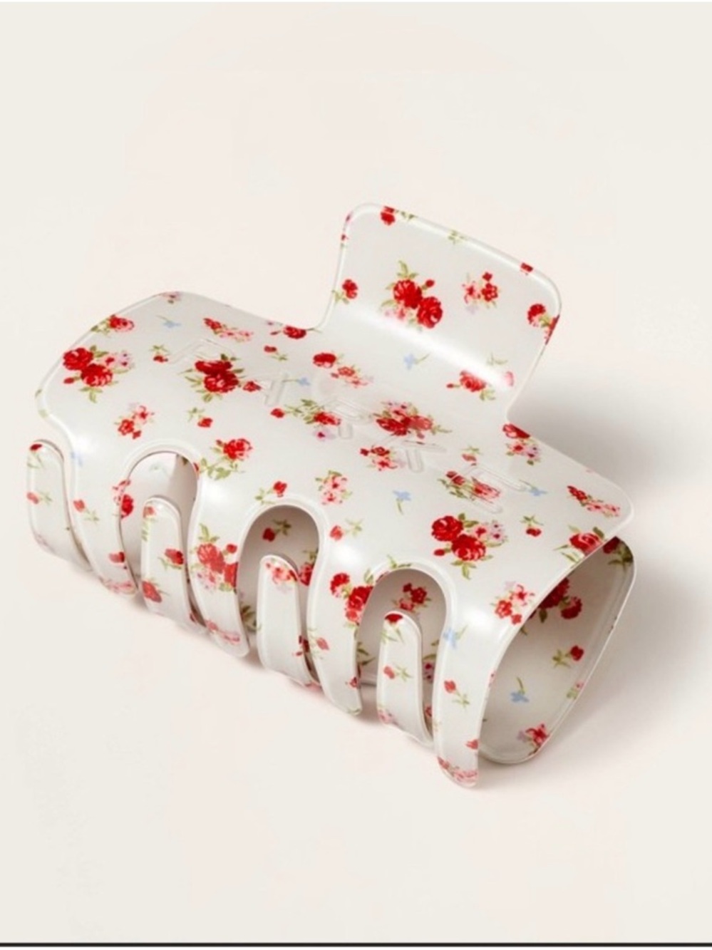 Floral White and Red Hair Claw Clip - Classic Spring Accessory